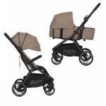 Carucior 2 in 1 pentru copii Easy Go Zoya Beige cu pliere automata Dual Fold, pana la 22 kg, copertina XXL, pozitie de somn si spatar inalt