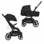 Carucior 2 in 1 pentru copii Easy Go Zoya Ebony cu pliere automata Dual Fold, pana la 22 kg, copertina XXL, pozitie de somn si spatar inalt