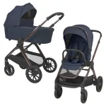 Carucior 2 in 1 pentru copii Espiro Code Elegant Navy 0-22 kg, landou pliabil complet plat si carucior sport cu pliere automata