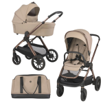 Carucior 2 in 1 pentru copii Espiro Code Loving Beige 0-22 kg, landou pliabil complet plat si carucior sport cu pliere automata