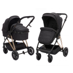 Carucior 2 in 1 pentru copii Fill Elix Fillikid Black, transformabil, reversibil, cu spatar reglabil si suspensii, husa pentru picioare inclusa