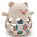 Jucărie de dentitie din silicon Bocioland Teddy Bej cu zornaitoare încorporată,structura flexibilă,forme rotunjite