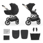Carucior 2 in 1 pentru copii Kinderkraft Prime 3 Black, suspensii, suport reglabil pentru picioare, greutate admisa 22 kg