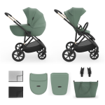 Carucior 2 in 1 pentru copii Kinderkraft Prime 3 Green, suspensii, suport reglabil pentru picioare, greutate admisa 22 kg