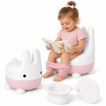 Oliță Little Mom Cute Rabbit Pink 2in1 multifuncțională, ergonomică, margini rotunjite, baza stabilă, vas-colector detașabil