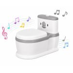 Oliță muzicală pentru copii Little Mom HappyFlush Grey, model educativ cu design realist tip minitoaleta, cu adaptor moale din spumă PU, vas colector detașabil, suport pentru hârtie igienică
