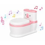 Oliță muzicală pentru copii Little Mom HappyFlush Pink, model educativ cu design realist tip minitoaleta, cu adaptor moale din spumă PU, vas colector detașabil, suport pentru hârtie igienică
