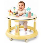 Premergator bebelusi Little Mom Activity Yellow, pliabil, educational, cu panou interactiv, sezut rotativ 360 grade, roti pivotante silentioase, dimensiune 68 x 68 x 50 cm