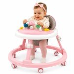 Premergator pentru copii Little Mom Pink educational, cu lumini si sunete, pliabil si ajustabil in inaltime, cu 6 roti silentioase, dimensiune 67 x 67 x 46 cm