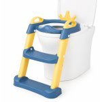Reductor WC pentru copii Little Mom Royal Yellow/Blue, pliabil,cu scăriță antiderapantă, înălțime ajustabila, colac moale din spumă PU, manerele laterale ergonomice, Baza Antiderapantă, Compatibilitate Universală