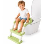 Reductor toaletă pentru copii, Little Mom Kids Steps Green, model pliabil, cu două trepte, colac moale din PU, design anti-stropire, baza antiderapantă