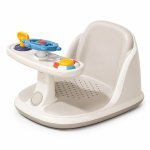 Scaunel de baie pentru copii Little Mom Cream Sailor, ghidon de susținere echipat cu jucării sonore, design ergonomic cu spătar, husa detașabilă din cauciuc, fixare cu ventuze, dimensiune 20 x 39 x 23.5 cm