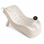 Suport de baie pentru copii Little Mom AquaNest Beige, pliabil, model anatomic, cu afisaj de temperatura, tetiera si spatar ajustabil, dimensiune 22.5 x 29 x 55 cm